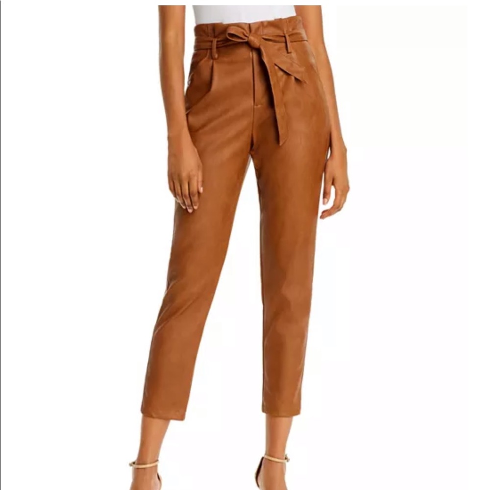 Faux leather paperbag-waist pants (cognac)